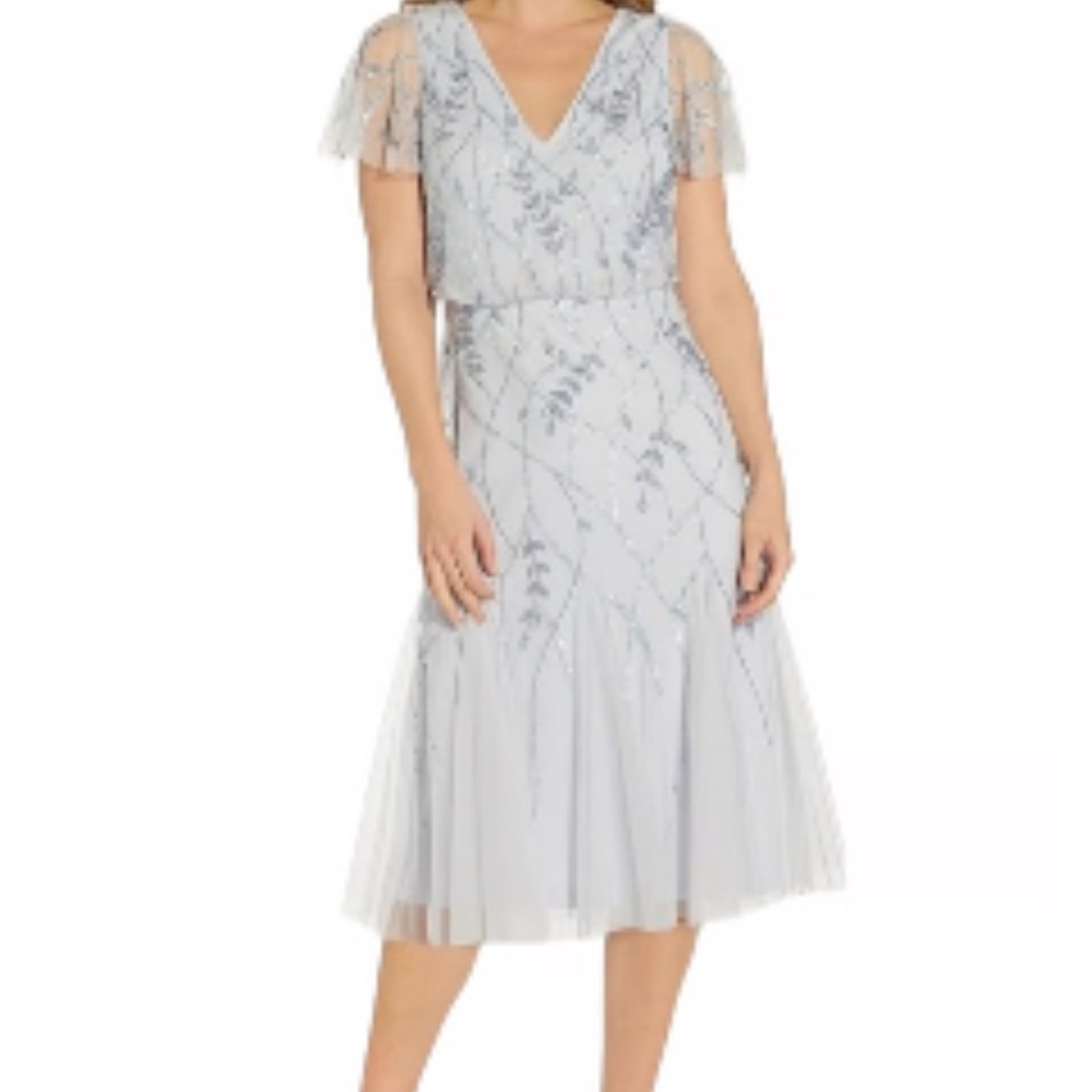 Adrianna Papell Light Blue Beaded Midi Dress